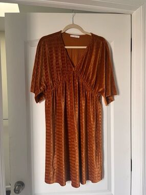 Ces Femme Rust Velvet V-Neck Dress